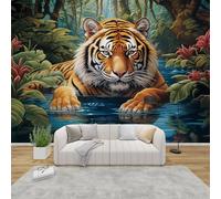 AevuCub Tiger Mural Wallpaper for Living Room Bedroom Decor - Jungle Wall Mural, Wild Animal Wall Art, Non-Woven Photo Wallpaper 3D Effect, 150x105 cm