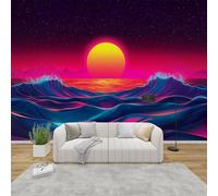 AevuCub Vaporwave Wall Mural - Sunset Mural Wallpaper for Living Room, Bedroom Decor, Ocean Wave Wall Art, Non-Woven Photo Wallpaper 3D Effect, 250x175 cm