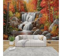 AevuCub Waterfall Wallpaper for Living Room - Autumn Forest Wall Murals for Bedrooms, Nature Landscape Wall Art, Non-Woven Photo Wallpaper 3D Effect, 350x256 cm