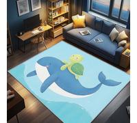 AevuCub Whale Rug Kids - Machine Washable Rugs Living Room Extra Large 240x340, Turtle Sea Life Rug for Bedroom, Blue Ocean Cartoon Nursery Patterned Carpet, Non Slip & Soft Low Pile & Stain Resistant