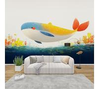 AevuCub Whale Wallpaper for Living Room - Ocean Kids Nursery Wall Murals for Bedrooms, Marine Animal Wall Art, Non-Woven Photo Wallpaper 3D Effect, 200x140 cm