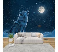 AevuCub Wolf Wall Mural - Wildlife Wolf Howling Mural Wallpaper for Living Room, Bedroom Decor, Moonlight Night Sky Wall Art, Non-Woven Photo Wallpaper 3D Effect, 250x175 cm
