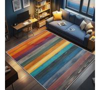 AevuCub Wood Effect Rug - Machine Washable Rugs Living Room 80 x 120, Colourful Wood Grain Rug for Bedroom, Rustic Wooden Patterned Carpet, Non Slip & Soft Low Pile & Stain Resistant