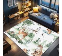 AevuCub Woodland Rug for Nursery - Machine Washable Door Mat Indoor 60 x 90, Forest Animal Small Rugs for Bedroom, Deer Hedgehog Owl Lynx Patterned Carpet, Non Slip & Soft Low Pile & Stain Resistant