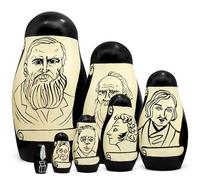 AEVVV Great Russian Writers Nesting Dolls Set - 7 Pcs Matryoshka - Hand-Painted Wooden Collectible Literature Gift for Book Lovers & Teachers - Tolstoy Gogol Pushkin Bulgakov