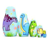 AEVVV Hand-Painted Dinosaur Nesting Dolls Set of 5 - Wooden Russian Matryoshka - Dinosaur Decor Figurines - Unique Collectible Gift