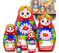 AEVVV Matryoshka Nesting Dolls Set of 5 pcs - Russian Doll with Lilies Flowers - Matryoshka Wooden Hand Painted Dolls with Lily Decorations
