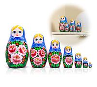AEVVV Matryoshka Nesting Dolls Set of 7 pcs - Russian Doll in Sarafan Dress with Red Rose Decorations - Baboushka Nesting Dolls with Hand Painted Red Roses