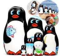 AEVVV Penguins Wooden Nesting Dolls Set 6 pcs - Russian Nesting Dolls Penguin Decorations - Russian Matryoshka