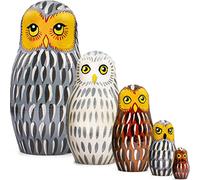AEVVV Russian Nesting Doll Owl Set - Hand Painted Wooden Matryoshka Figures - Folk Art Collectible Home Décor - Artisan Gift from Belarus - 5 pcs