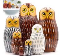 AEVVV Russian Nesting Doll Owl Set - Handcrafted Wooden Matryoshka Figures - Folk Art Collectible Décor - Symbol of Wisdom & Knowledge - Elegant Gift for Home or Office - 7 pcs