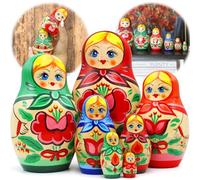 AEVVV Russian Nesting Doll Traditional Set - Hand Painted Wooden Matryoshka Figures - Authentic Folk Art Collectible from Belarus - Cultural Home Décor Gift - 7 pcs