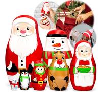 AEVVV Russian Nesting Dolls Christmas Matryoshka Set - Hand Painted Wooden Figures with Santa, Snowman & Reindeer - Festive Folk Art Collectible - Unique Holiday Décor & Gift - 7 pcs
