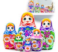 AEVVV Traditional Russian Nesting Dolls - Hand Painted Wooden Matryoshka Set with Wildflowers - Unique Home Décor Gift - Collectible Folk Art - 7 pcs