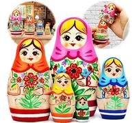 AEVVV Traditional Russian Nesting Dolls Set of 5 - Hand-Painted Matryoshka with Floral Ornament - Wooden Babushka Figurines - Authentic Stacking Decor Gift