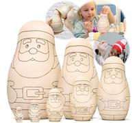 AEVVV Unfinished Christmas Nesting Dolls Blank Set 7 pcs - Christmas Crafts to Paint Your Own Matryoshka Santa Claus - Blank Russian Nesting Dolls Unpainted