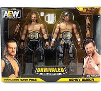 AEW AEW0146 Unrivaled Collection Tag Team Pack-Kenny Omega and Hangman Adam Page Action Figures, Plus Accessories, Multi