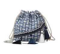 Aewob Crossbody Bags for Women Boho Small Drawstring Bucket Bag with Tassels - Blue