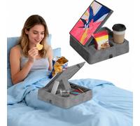 AEWOTING Tablet Pillow Stand for Lap, Bed and Desk, Foldable Soft iPad Holder with Snack Bowl for Kindle,Phone,Tablet,E-Reader,Free Reading and Relaxation on Bed,Couch,Recliner,Gray
