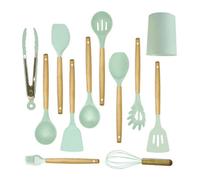 Aex 12-Piece Silicone Kitchen Utensils Set Non-Stick Cooking Tools With Wooden Handles Holder Spatula More Mint Green
