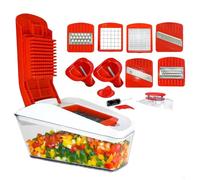 AEX 13-in-1 Vegetable Mandoline Slicer 8 Blades Food Dicer with Container | Stainless steel cutting options, push-style preparation, integrated catch bowl, detachable parts, cheese grater