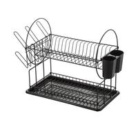 Aex 2 Tier Black Dish Drainer Rack Stainless Steel With Drip Tray Draining Board Utensils Holder For Kitchen Sink