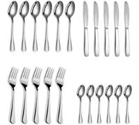 AEX 22 Piece Steel Cutlery Set, Stainless Silver Flatware Dishwasher Safe | Mirror polished finish, durable stainless steel, dishwasher safe, versatile everyday and outdoor use, minimalist design