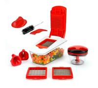 AEX 250ml Vegetable Pull-String Chopper & 8-in-1 Manual Food Dicer Set | Pull-cord chopping, stainless steel cutting options, interchangeable blades, compact 250ml bowl, convenient meal preparation