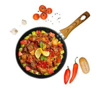 AEX 28 cm Non-Stick Copper Frying Pan Anti-Scratch Stone Skillet for Induction, Gas & Electric Hobs Cool Touch Wooden Handle Premium Cooking Frying Pan (Without Lid)