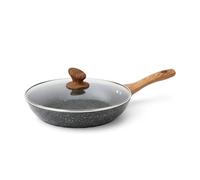 AEX 28cm Nonstick Frying Pan with Lid | Scratch-Resistant & Durable Skillet | Cool-Touch Wooden Handle | Suitable for Induction, Gas, and Electric Hobs