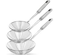 AEX 3 Pcs Stainless Steel Strainer Skimmer Spoon Kitchen Spider Mesh Ladle | Fast draining mesh, versatile cooking use, long reach control, durable stainless steel, dishwasher safe and easy storage