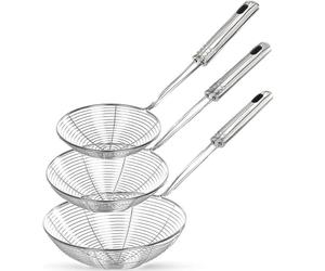 AEX 3 Pcs Stainless Steel Strainer Skimmer Spoon Kitchen Spider Mesh Ladle | Fast draining mesh, versatile cooking use, long reach control, durable stainless steel, dishwasher safe and easy storage