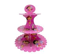AEX 3 Tier Cake Stands for Afternoon Tea, Biodegradable Cupcake Stand Cardboard, Round Dessert Tower for Party, Birthday, Anniversary, Wedding (Dora The Explorer)