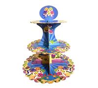 AEX 3 Tier Cake Stands for Afternoon Tea, Biodegradable Cupcake Stand Cardboard, Round Dessert Tower for Party, Birthday, Anniversary, Wedding (Baby Shark 2)