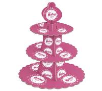 AEX 3 Tier Cardboard Cake Stand, Cupcake Dessert Display Tower - Baby Girl | Three-tier serving layout, sturdy cardboard and paper build, flat-pack assembly, tabletop height, decorative printed finish