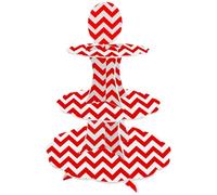 AEX 3 Tier Cardboard Cake Stand, Cupcake Dessert Display Tower - Red | Three-tier serving layout, sturdy cardboard and paper build, flat-pack assembly, tabletop height, decorative printed finish