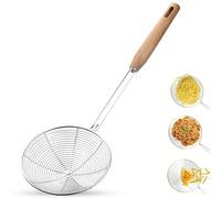 AEX Stainless Steel ladle Frying Spoon Strainer with Wood Handle Pasta Strainer Wooden Spoons Cooking Utensils for Kitchen Cooking Frying Food [5.5 Inch]
