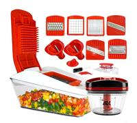 AEX 550ml Manual Food Chopper & 13-in-1 Vegetable Mandoline Slicer Set | Stainless steel blades, pull-cord operation, multiple preparation functions, compact design, convenient everyday kitchen use