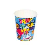AEX | 7oz | 30pcs | Premium Quality | Disposable | Heavy-Duty | Eco Friendly | Biodegradable | Offices | Events | Hot & Cold Drinks | Party Supplies | Tableware | Happy Birthday Blue Paper Cups