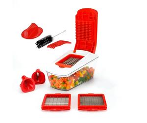 AEX 8-in-1 Manual Vegetable Chopper, Steel Blades Food Dicer 1.2L Bowl | Stainless steel blades, push-style operation, spacious 1.2L container, multi-function cutting, detachable easy-clean parts