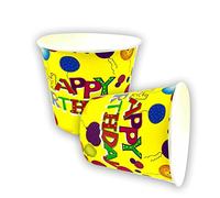 AEX Disposable Paper Cups for Hot and Cold Drinks Premium Disposable Party Cups Paper Party Cups Christmas Paper Cups for Coffee, Tea, Juice Pack of 30 7oz | Happy Birthday Theme (Yellow)