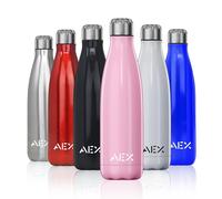 AEX Insulated Water Bottle | Double Wall Vacuum Stainless Steel Flask | 500ml Glossy Pink | Keeps Hot 12 Hours, Cold 24 Hours