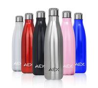 AEX Insulated Water Bottle | Double Wall Vacuum Stainless Steel Flask | Leak Proof Hot Cold Sports Bottle | Reusable | 500ml Glossy Silver