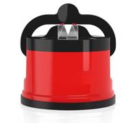 AEX Kitchen Knife Sharpener Hands-Free Safety Power Grip Suction Metal Sharpener Ideal for Hardened Steel Knives, Scissor & Serrated Blade Sharpener | Manual Knife Sharpening Tool Red