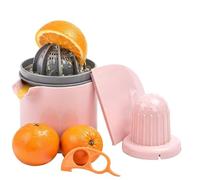 AEX Manual Citrus Juicer with Container - Lemon & Lime Hand Press with Dual Reamer, BPA-Free Portable Lemon Squeezer, Easy-Clean Manual Juicer for Home Kitchens & Daily Use (Pink)