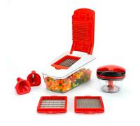 AEX Manual Food Chopper (250ml) & 4-in-1 Vegetable Slicer Bundle - Compact Hand-Pull Chopper & Multifunctional Slicer with Stainless Steel Blades - Essential Kitchen Prep Set