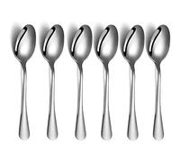 AEX Premium Collection Teaspoons, 18/0 Stainless Steel, Round Edge Plain Pattern Cutlery, Tea Spoons with Mirror Polished Finish- Pack of 6.[Silver]