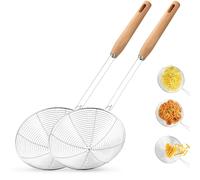 AEX Spider Strainer Wire Skimmer Ladle Pasta Strainer Slotted Spoon Stainless Steel Kitchen Cooking Utensils Strainers with Wooden Handle (7.9 inch_Pack of 2)