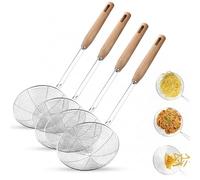 AEX Spider Strainer Wire Skimmer Ladle Pasta Strainer Slotted Spoon Stainless Steel Kitchen Cooking Utensils Strainers with Wooden Handle (5.5 inch_Pack of 4)