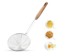 AEX Stainless Steel Spider Strainer - Fine Mesh Strainer Wooden Handle - Durable Wired Skimmer Spoon | Spider Ladle for Frying Food, Spaghetti, Pasta Drainer - Kitchen Utensils for Cooking (6.3 Inch)